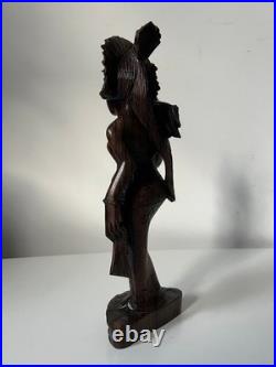 Vintage Balinese Carved Wood Sculpture Balinese Girl Woman Female With Offering