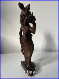 Vintage Balinese Carved Wood Sculpture Balinese Girl Woman Female With Offering