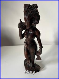 Vintage Balinese Carved Wood Sculpture Balinese Girl Woman Female With Offering