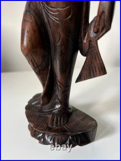 Vintage Balinese Carved Wood Sculpture Balinese Girl Woman Female With Offering