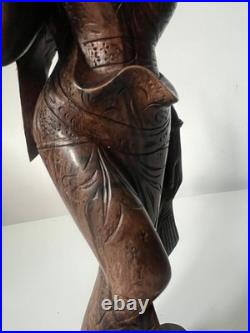 Vintage Balinese Carved Wood Sculpture Balinese Girl Woman Female With Offering