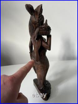 Vintage Balinese Carved Wood Sculpture Balinese Girl Woman Female With Offering