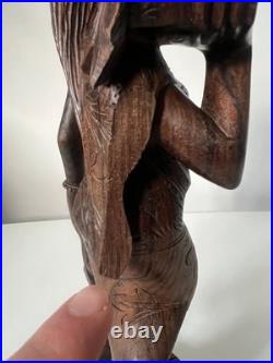 Vintage Balinese Carved Wood Sculpture Balinese Girl Woman Female With Offering