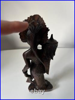 Vintage Balinese Carved Wood Sculpture Balinese Girl Woman Female With Offering