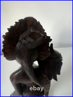 Vintage Balinese Carved Wood Sculpture Balinese Girl Woman Female With Offering