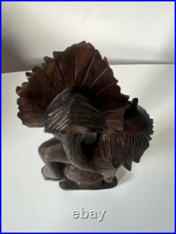 Vintage Balinese Carved Wood Sculpture Balinese Girl Woman Female With Offering