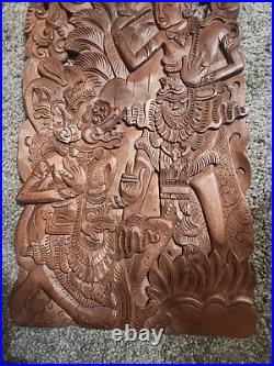 Vintage Balinese Carved Wood Sculpture Wall Panel