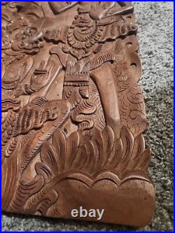 Vintage Balinese Carved Wood Sculpture Wall Panel