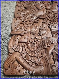 Vintage Balinese Carved Wood Sculpture Wall Panel