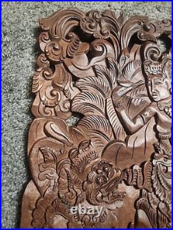 Vintage Balinese Carved Wood Sculpture Wall Panel