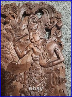 Vintage Balinese Carved Wood Sculpture Wall Panel