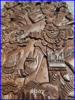 Vintage Balinese Carved Wood Sculpture Wall Panel