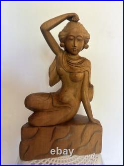 Vintage Balinese Hand-Carved Wood Nude Lady Sculpture Indonesia Bali Art