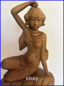 Vintage Balinese Hand-Carved Wood Nude Lady Sculpture Indonesia Bali Art