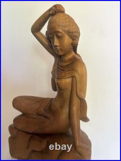 Vintage Balinese Hand-Carved Wood Nude Lady Sculpture Indonesia Bali Art