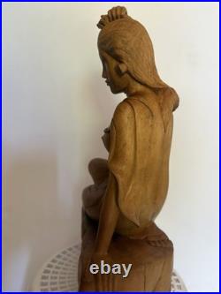 Vintage Balinese Hand-Carved Wood Nude Lady Sculpture Indonesia Bali Art