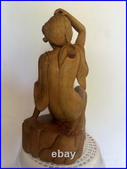Vintage Balinese Hand-Carved Wood Nude Lady Sculpture Indonesia Bali Art