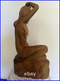 Vintage Balinese Hand-Carved Wood Nude Lady Sculpture Indonesia Bali Art