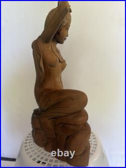 Vintage Balinese Hand-Carved Wood Nude Lady Sculpture Indonesia Bali Art