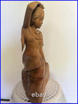 Vintage Balinese Hand-Carved Wood Nude Lady Sculpture Indonesia Bali Art