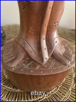 Vintage Balinese Lady In Native Dress Hand Carved Wood Sculpture 19 1/4 Tall