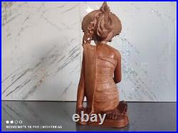 Vintage Balinese Lady in Native Dress, Hand-Carved Wood Sculpture Indonesia BALI