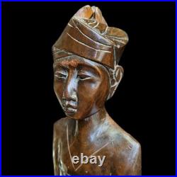 Vintage Balinese Priest Teak Wood Statue Sculpture Patina Collectable Bali Art