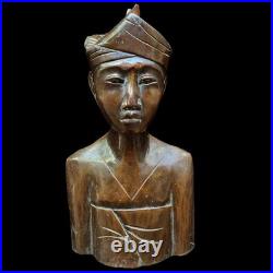 Vintage Balinese Priest Teak Wood Statue Sculpture Patina Collectable Bali Art