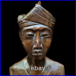 Vintage Balinese Priest Teak Wood Statue Sculpture Patina Collectable Bali Art