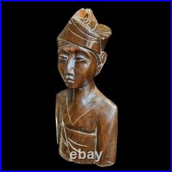 Vintage Balinese Priest Teak Wood Statue Sculpture Patina Collectable Bali Art