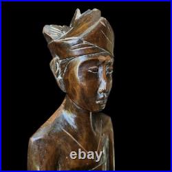 Vintage Balinese Priest Teak Wood Statue Sculpture Patina Collectable Bali Art