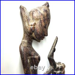 Vintage Balinese Woman Wood Sculpture Hand Carved Statue Bali Art Deco 10