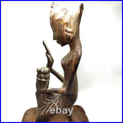 Vintage Balinese Woman Wood Sculpture Hand Carved Statue Bali Art Deco 10