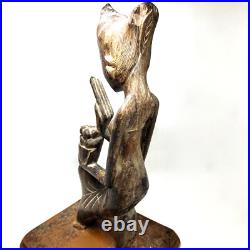 Vintage Balinese Woman Wood Sculpture Hand Carved Statue Bali Art Deco 10