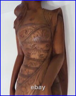 Vintage Balinese Women Wood Carving Sculpture 22 Tall Bali Women In Dress Read