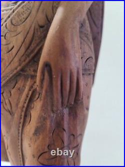 Vintage Balinese Women Wood Carving Sculpture 22 Tall Bali Women In Dress Read