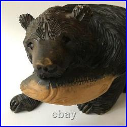 Vintage Bear Japanese Ainu Hand Carved Wood Folk Art Salmon Fish Sculpture 10