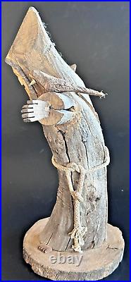 Vintage Ben Ortega St Francis Hand Carved Wood Sculpture Signed 10-3/4 Tall