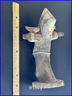 Vintage Ben Ortega St Francis Hand Carved Wood Sculpture Signed 10-3/4 Tall