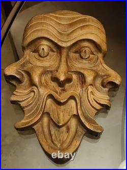 Vintage Berkeley House Green Man Wood Carving Italian Pagan Celtic Wall Plaque