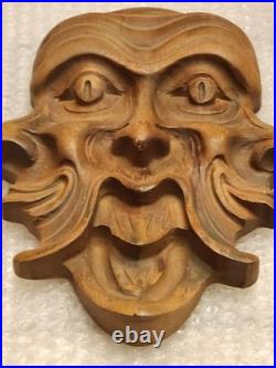 Vintage Berkeley House Green Man Wood Carving Italian Pagan Celtic Wall Plaque