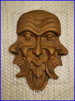 Vintage Berkeley House Green Man Wood Carving Italian Pagan Celtic Wall Plaque