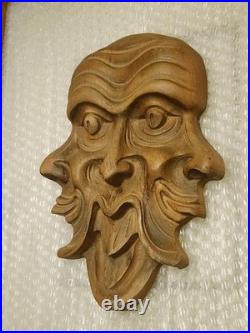 Vintage Berkeley House Green Man Wood Carving Italian Pagan Celtic Wall Plaque