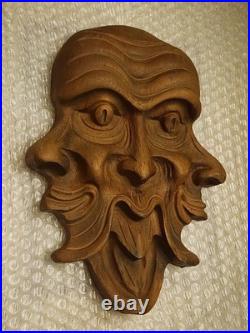 Vintage Berkeley House Green Man Wood Carving Italian Pagan Celtic Wall Plaque