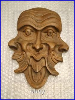 Vintage Berkeley House Green Man Wood Carving Italian Pagan Celtic Wall Plaque