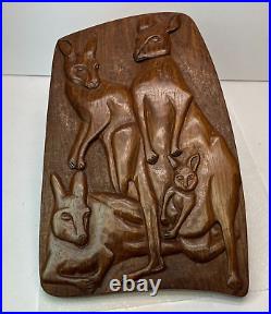 Vintage Bert Birtles Australian Carved Blackbean Wood Wall Sculpture Kangaroos