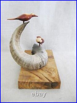 Vintage Bird Sculpture Found Object Folk Art with Carved Wooden Birds Unusual