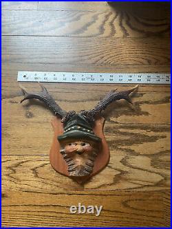 Vintage Black Forest Carving Antique Roe Deer Antlers Sculpture Pan