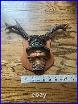 Vintage Black Forest Carving Antique Roe Deer Antlers Sculpture Pan