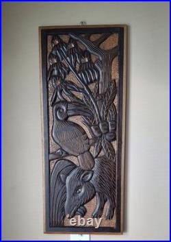 Vintage Black Forest-Style Wood Carving Wildlife Forest Scene Wall Art